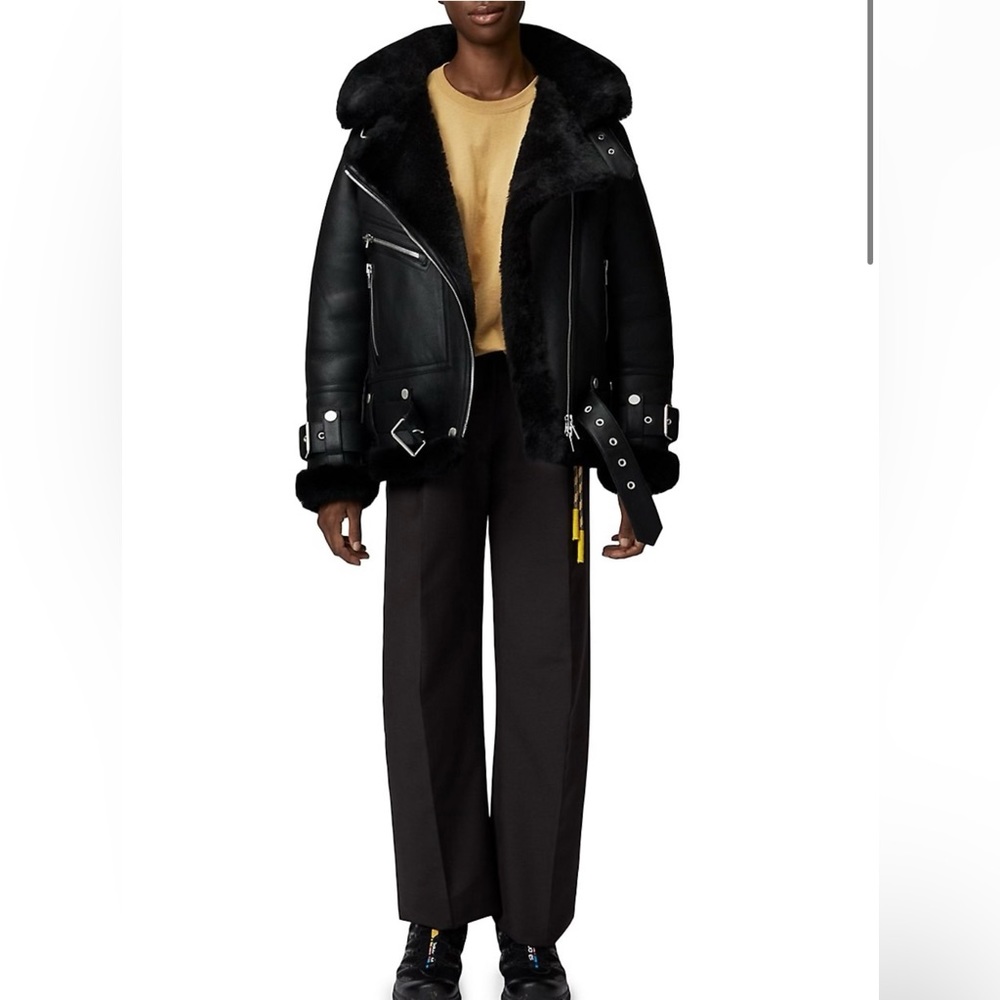 The Arrivals Moya Leather & Shearling Moto Jacket M - Picture 4 of 6
